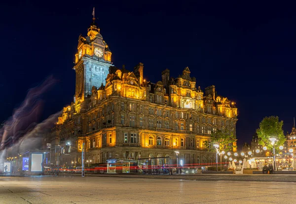 Città Edinbugh Notte Colpo Lunga Esposizione — Foto Stock