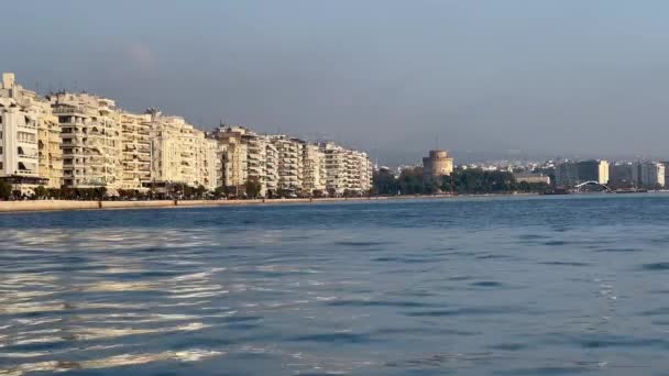 Panoramautsikt Över Staden Thessaloniki Från Hamnen — Stockvideo