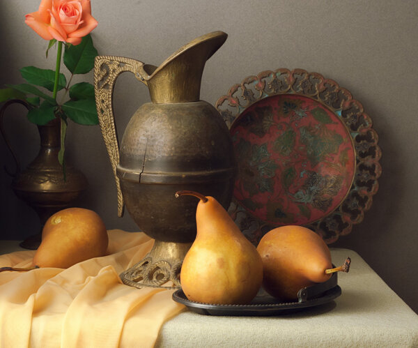 Vintage still life with brown pears