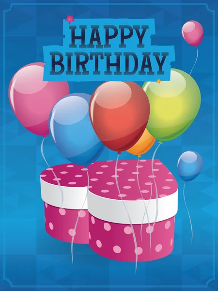 Happy birhday card design with gift box and balloons. — Stock Vector