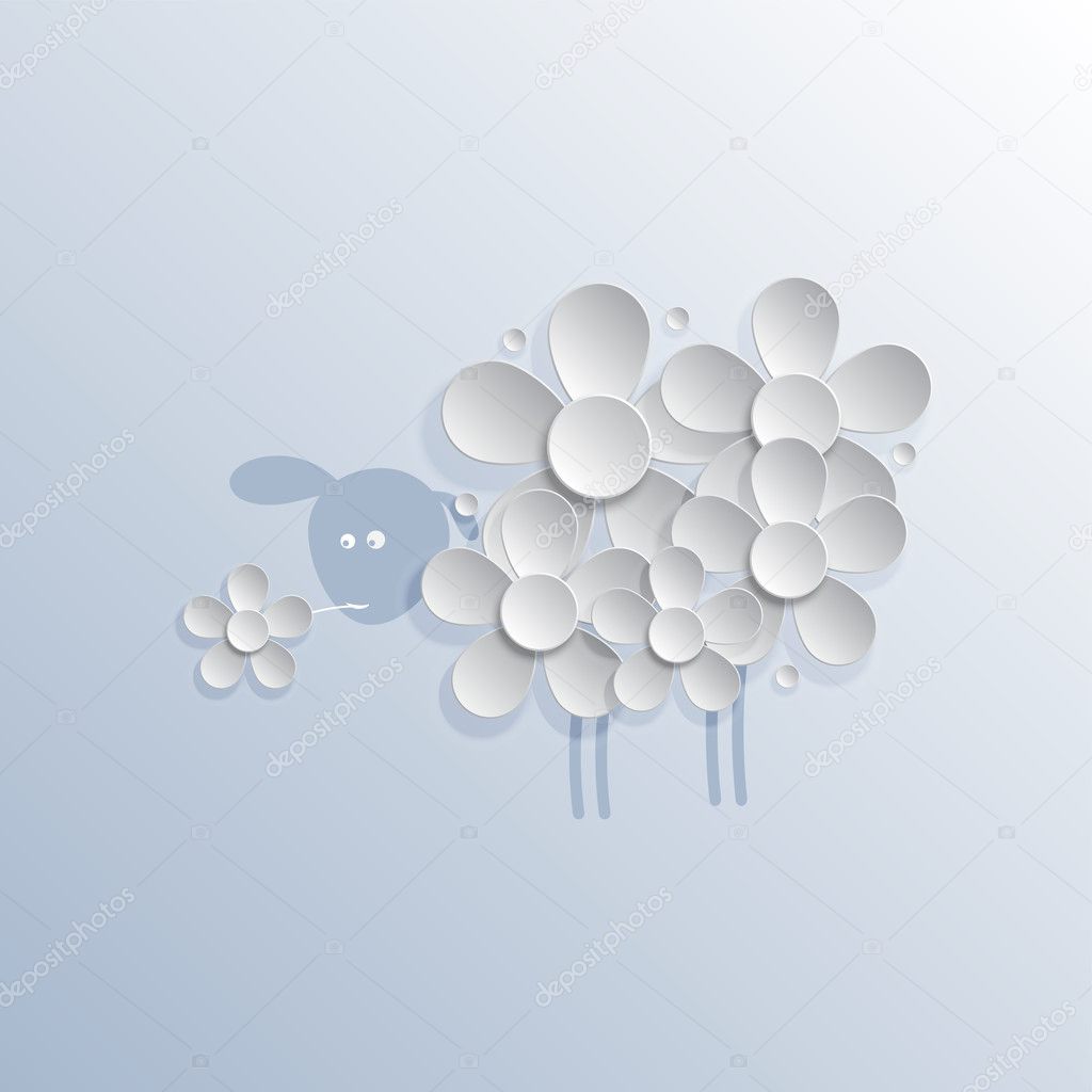 Moutons De Dessin Animé De Fleurs En Papier Image