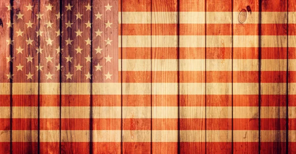 Wooden grunge background with USA flag — Stock Photo, Image