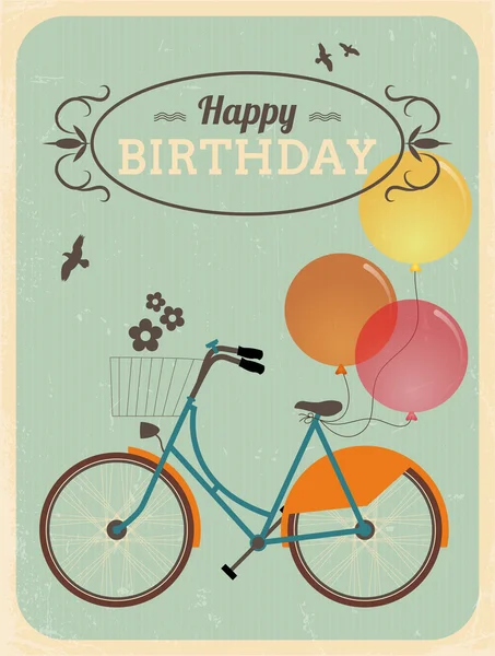 Γενέθλια Χαιρετισμός κάρτα σχεδιασμό με ποδήλατο. — Διανυσματικό Αρχείο
