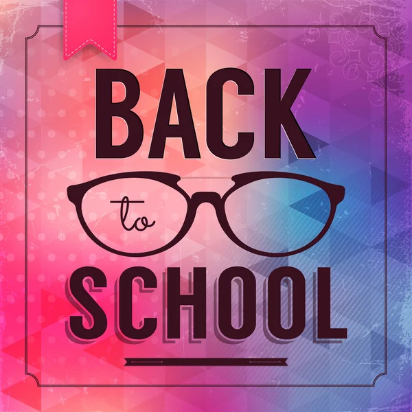 Back to school poster with text and glasses on geometrical background. — Stock Vector