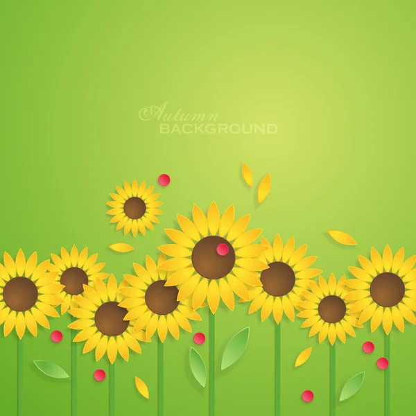 Autumn background with paper sunflowers. — Stock Vector