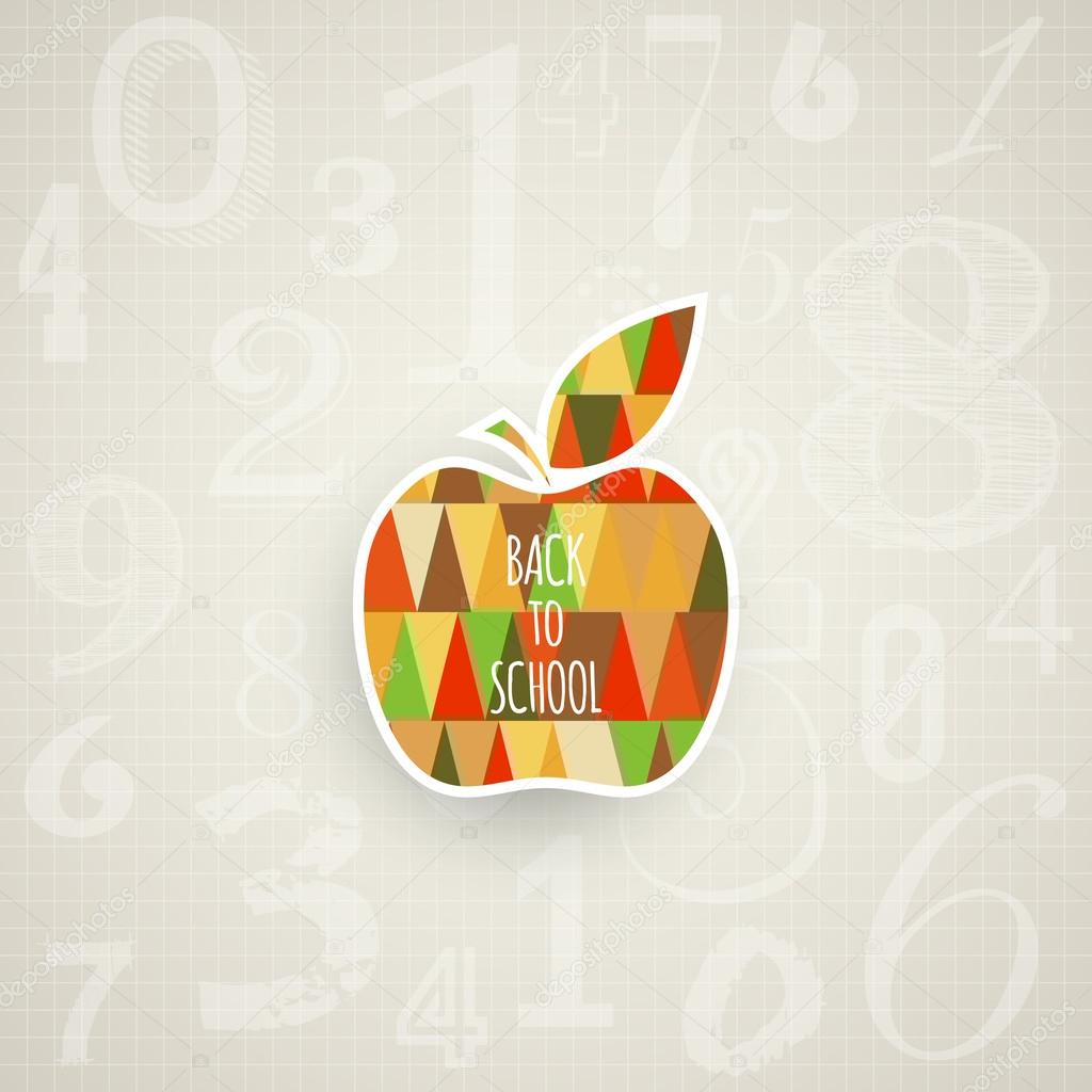 Back to school poster design with numbers and apple sticker.