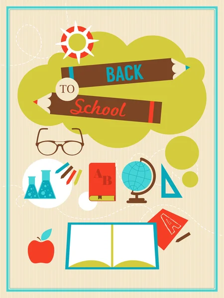 Back to school poster with icons and symbols — Stock Vector