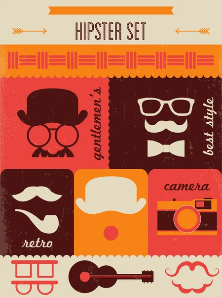Hipster set poster. Vector illustration — Stock Vector