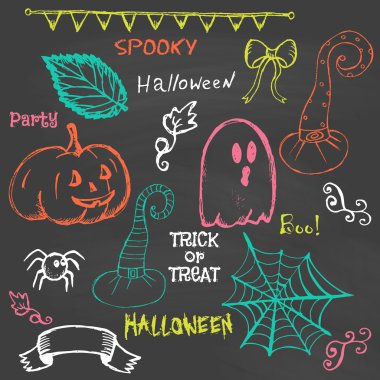 Halloween hand drawing doodles on chalkboard clipart