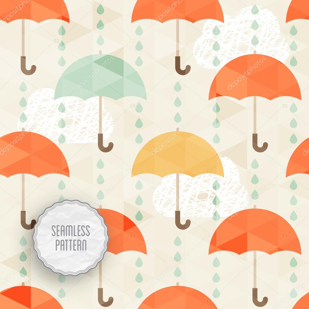 Seamless pattern with umbrella and rain.