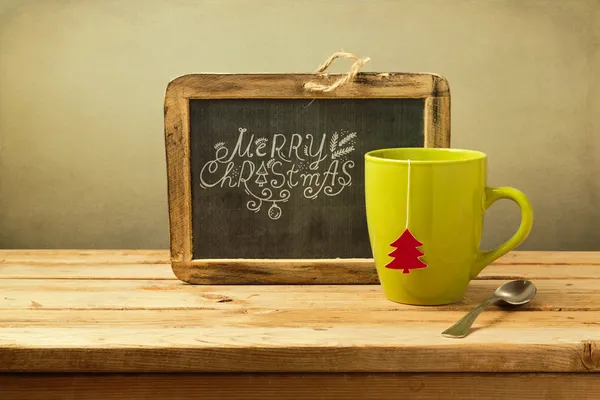 Christmas tea cup and chalkboard — Stock Photo, Image
