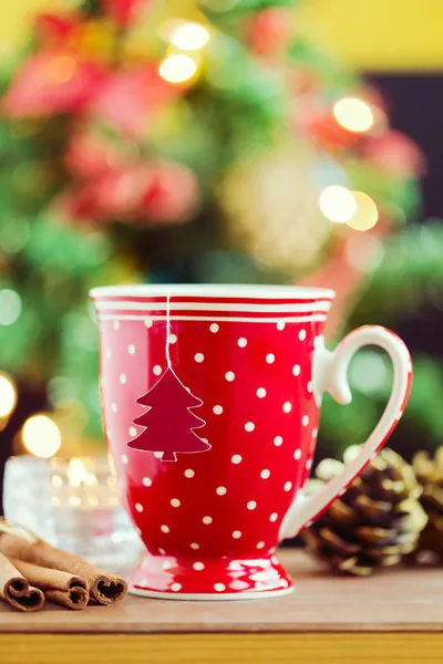 Tea cup with paper Christmas tree — Stock Photo, Image