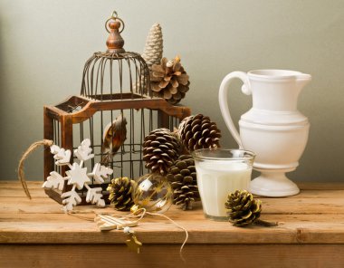 Vintage still life with Christmas decoratons clipart
