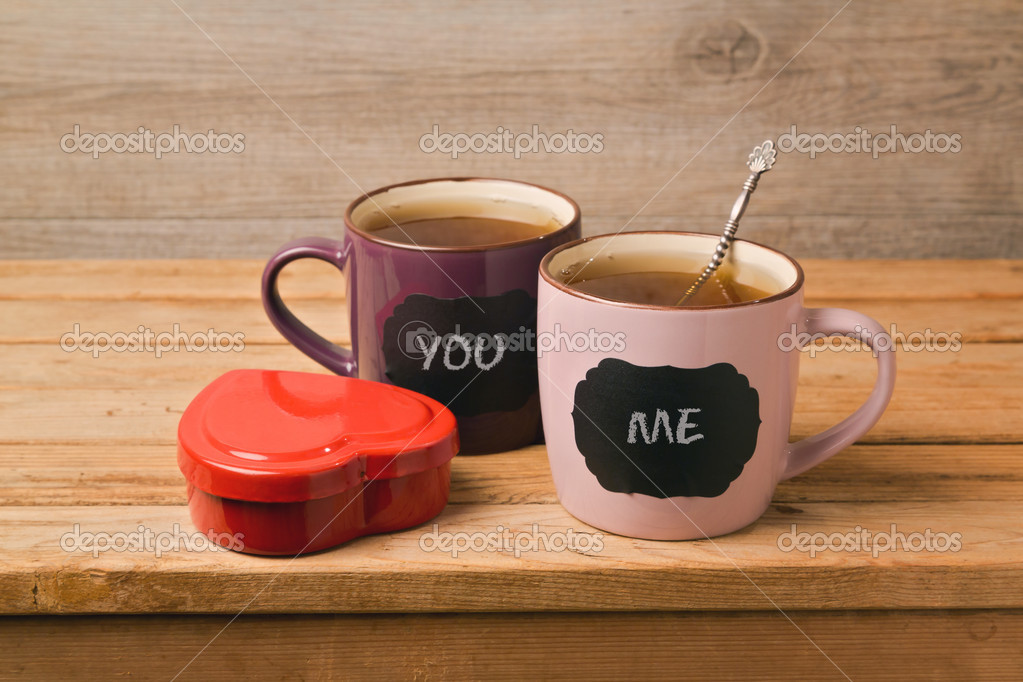 Tea cups with chalkboard stickers — Stock Photo © maglara 38229949