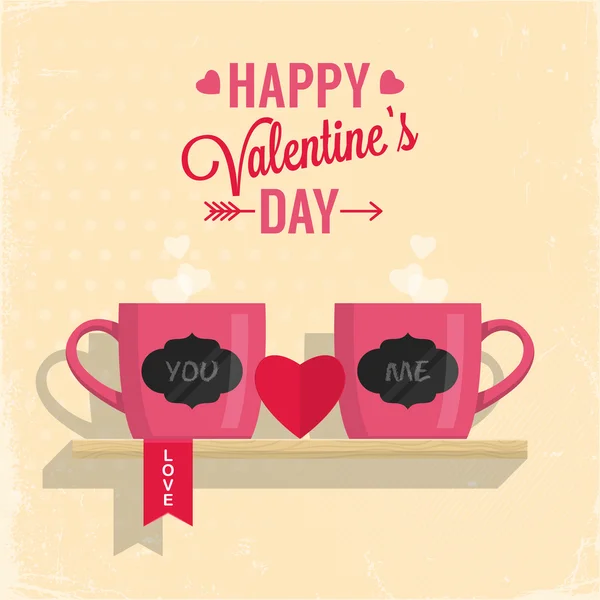 Valentine's day greeting card with couple of cups — Stock Vector