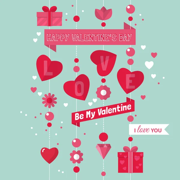 Hari Valentine desain poster datar - Stok Vektor