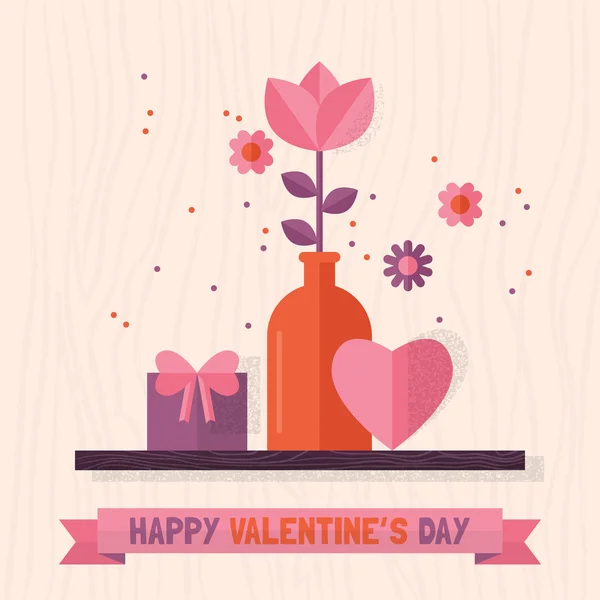Valentine's day flat greeting card design. — Stock Vector
