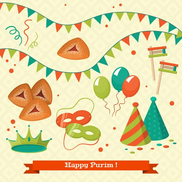 Fiesta judía Purim conjunto — Vector de stock