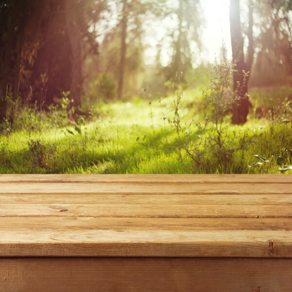 Empty wooden deck table