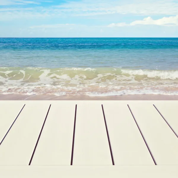 Empty wooden white table — Stock Photo, Image