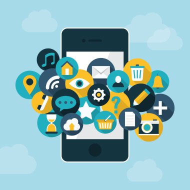 Konsept telefon app simgeleri ve medya aygıtının