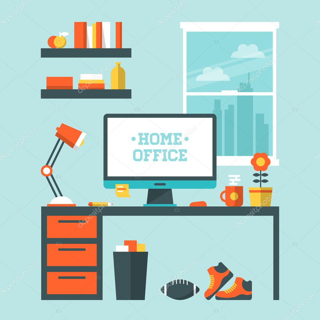 Modern home office interior Stock Vector by ©maglara #44121611