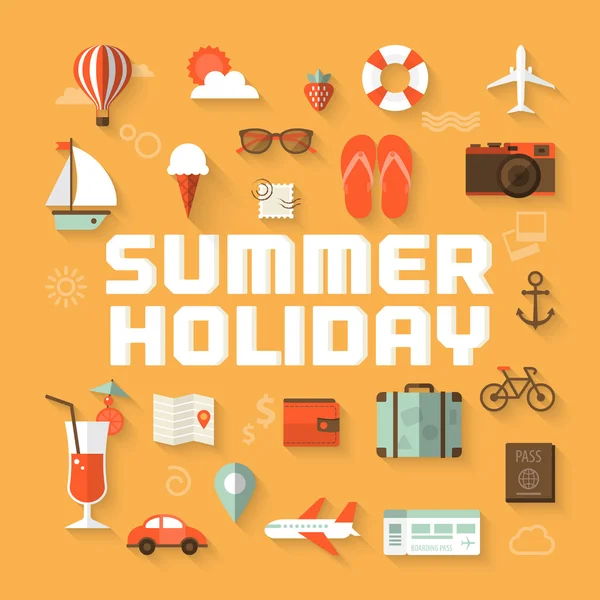 Summer holiday flat icons with lettering — Stock Vector