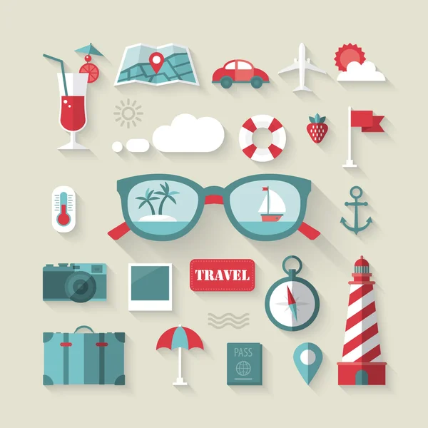 Travel and tourism flat icons set. — Stock Vector