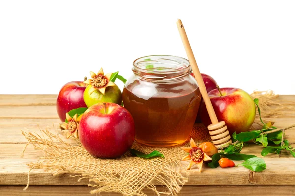 Honig, Apfel und Granatapfel — Stockfoto