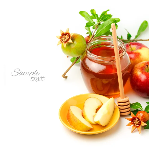 Miel y manzanas con granada — Foto de Stock