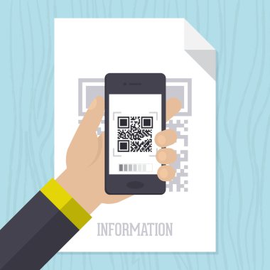 Scanning QR code with mobile smart phone clipart