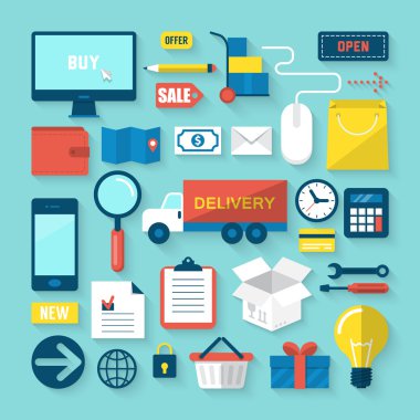 e-ticaret için düz simgeler