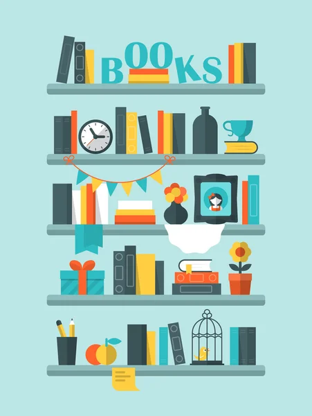 Libros en estante — Vector de stock