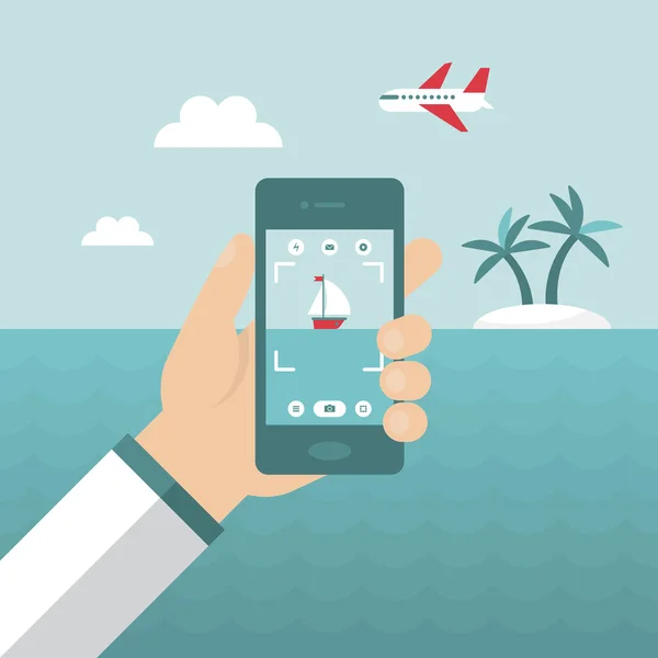 Smartphone momentopname tijdens de zomer vakantie vakantie — Stockvector
