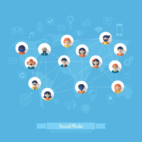 A szociális média és a hálózati kapcsolat ikonok — Stock Vector