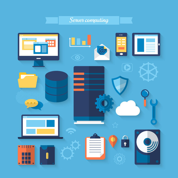 Flat icons for server computing concept