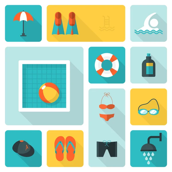 Plat pictogrammen voor zwembad — Stockvector