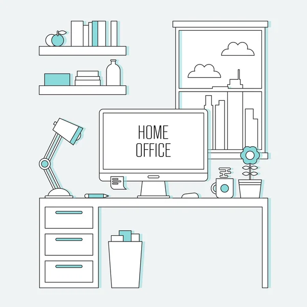 Abbildung des Schreibtisches im Home Office — Stockvektor