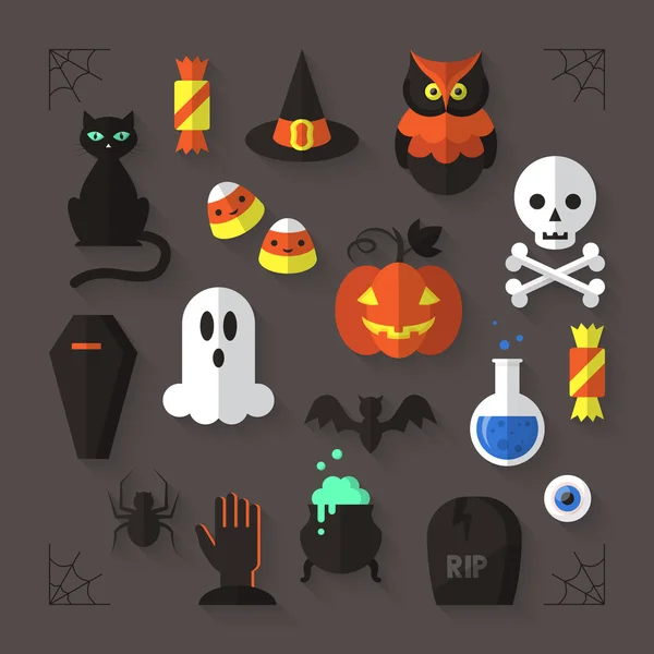 Iconos planos modernos para vacaciones de Halloween — Vector de stock