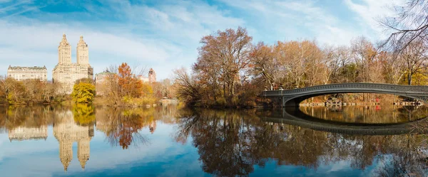 Central Park Pond Bow Bridge Iin Winter New York Usa — Stock Photo, Image