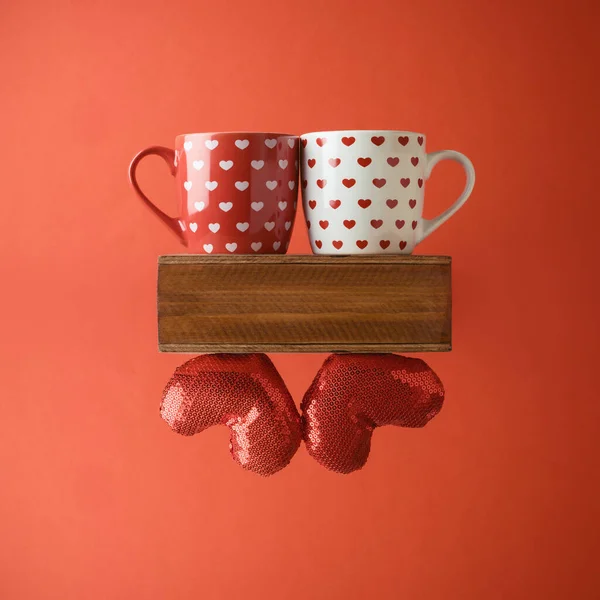 Concept Créatif Saint Valentin Avec Tasse Café Forme Coeur Sur — Photo