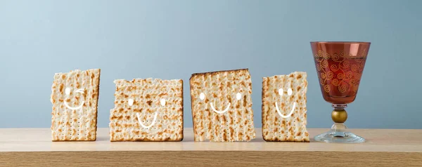 Jewish Holiday Passover Creative Concept Matzah Funny Characters Wine Glass — Stock Photo, Image