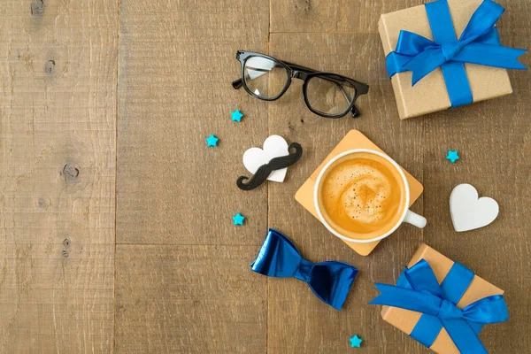 Composizione Laica Piatta Festa Del Papà Con Tazza Caffè Confezione — Foto Stock