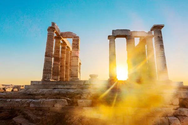 Храм Посейдона Закате Мыс Сунио Греция Концепция Эпического Ландшафта — стоковое фото