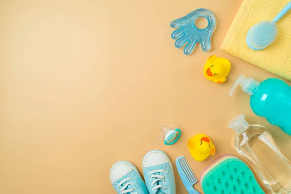 Bebé Baño Productos Para Cuidado Salud Los Niños Sobre Fondo — Foto de Stock