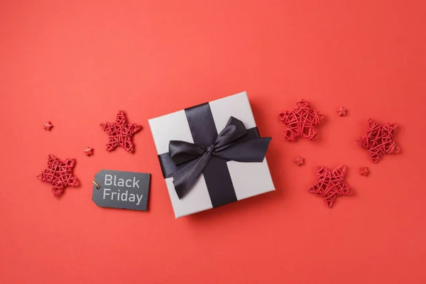 Black Friday Vânzare Banner Concept Cutie Cadou Arc Panglică Neagră — Fotografie, imagine de stoc