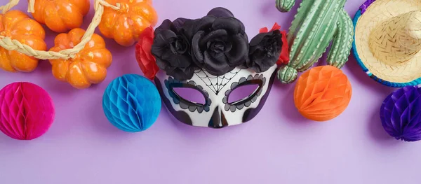 Giorno Messicano Del Concetto Vacanza Los Muertos Morto Maschera Teschio — Foto Stock