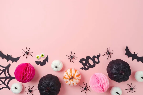 Happy Halloween Holiday Concept Glitter Black Pumpkin Party Decorations Pink — Stok fotoğraf