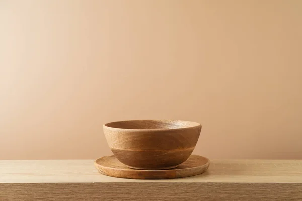 Modern Wooden Shelf Plate Bowl Interior Mock Design Product Display — Stock Photo, Image