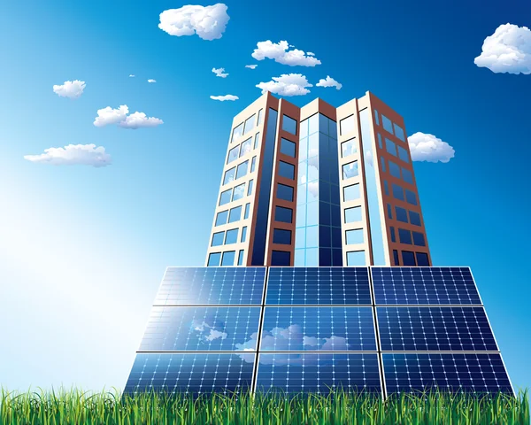 Painel solar e casas — Vetor de Stock